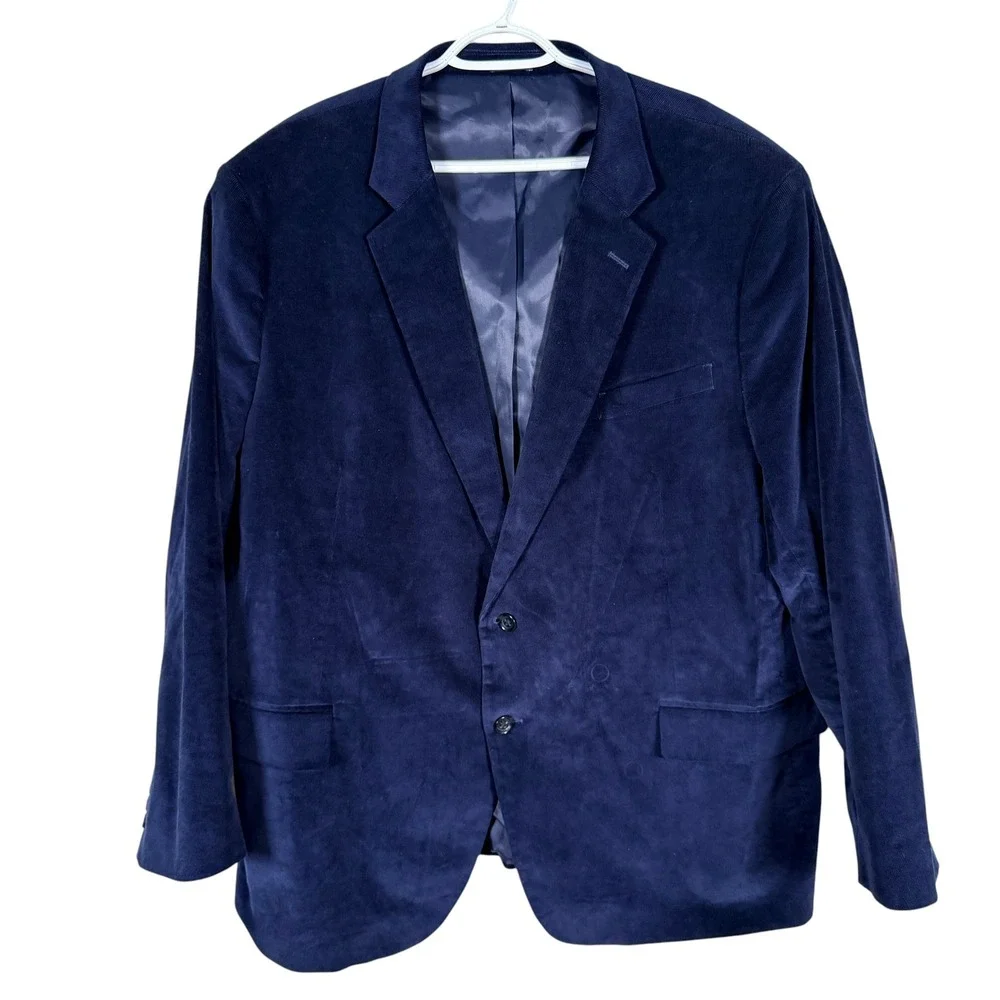 Stafford Corduroy Blazer Sport Coat Mens 54R Navy Blue Padded Elbows Classic Fit